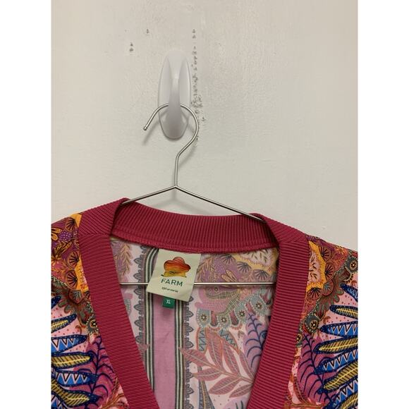 Farm Rio Pink Macaw Scarf Print Cardigan Button Front Rayon Women's XL - Picture 4 of 6
